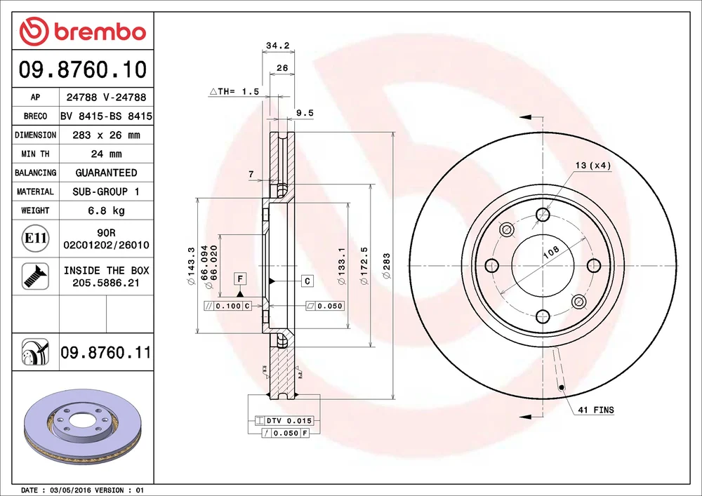 Brzdový kotouč BREMBO 09.8760.10