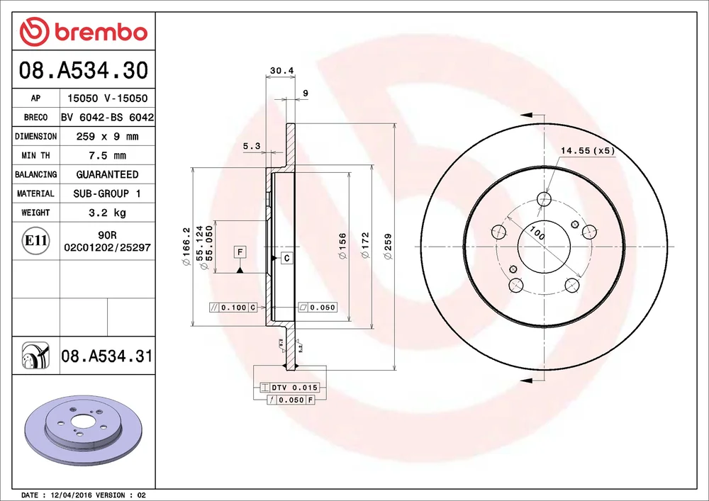Brzdový kotouč BREMBO 08.A534.31