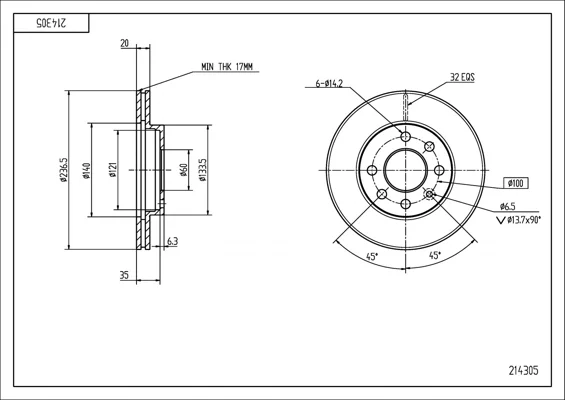 BRZ.KOTOUČ /P/KADETT E 1.8,NEXIA,ESPERO HART 214305 BRZ.KOTOUČ /P/KADETT E 1.8,NEXIA,ESPERO HART 214305