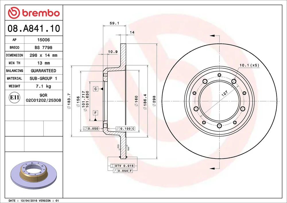 Brzdový kotouč BREMBO 08.A841.10 Brzdový kotouč BREMBO 08.A841.10
