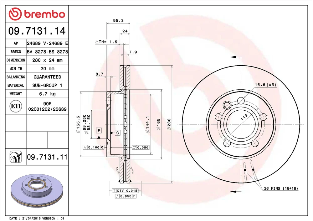 Brzdový kotouč BREMBO 09.7131.11